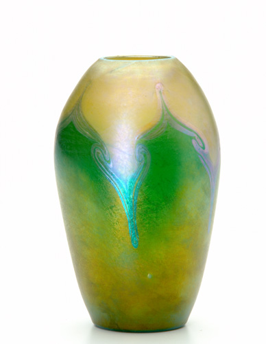 Appraisal: TIFFANY STUDIOS Favrile glass vase internally decorated with stylized Moorish