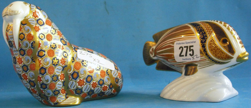 Appraisal: Royal Crown Derby Paperweights Walruss and Tropical Fish Sweetlips