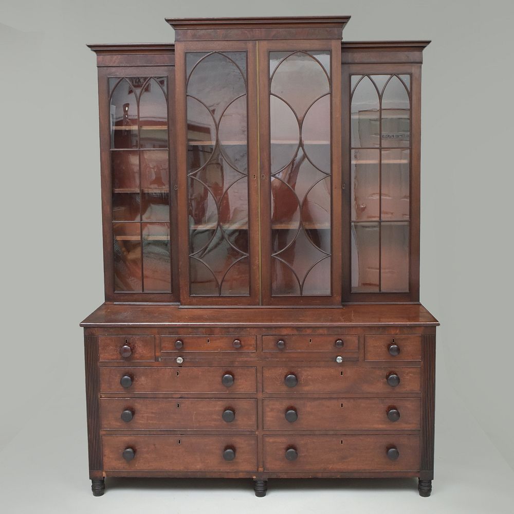 Appraisal: Federal Mahogany Bookcase In two parts the upper section with