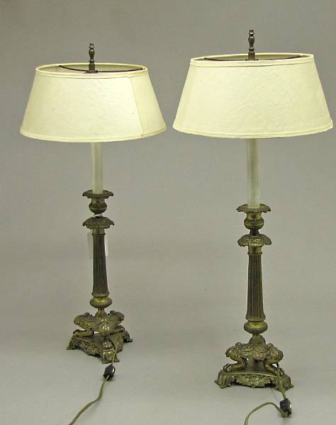 Appraisal: A pair of Louis Philippe bronze candlesticks now as table