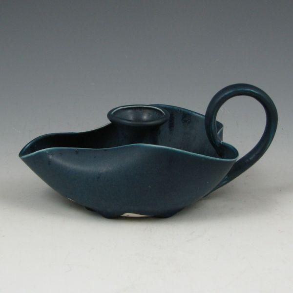 Appraisal: Hampshire Pottery Arts Crafts candleholder or chamberstick in matte blue