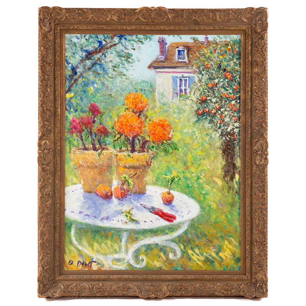 Appraisal: Duane Alt Orange Mums American b Oil on canvas signed