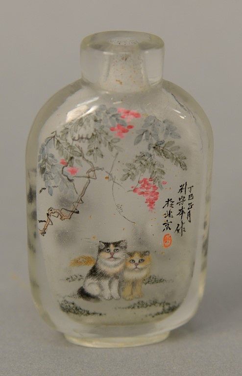 Appraisal: An inside painted crystal snuff bottle the transparent crystal bottle