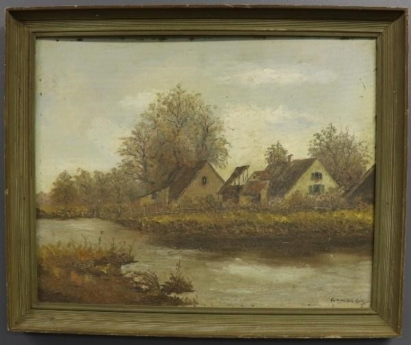 Appraisal: Oil on board German fall landscape signed indistintictly x sight