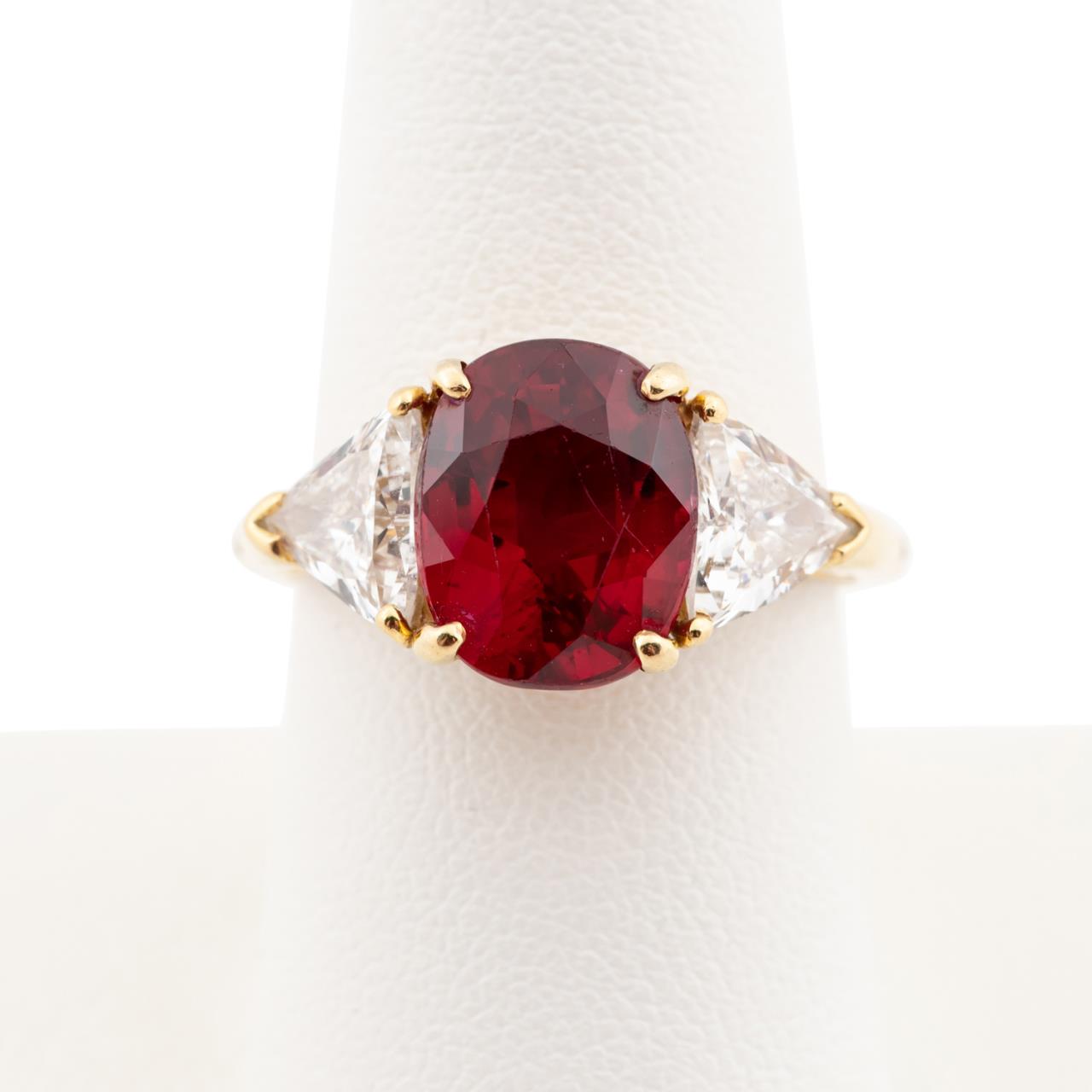 Appraisal: CORUNDUM RUBY DIAMOND K GOLD RING Corundum ruby diamond and