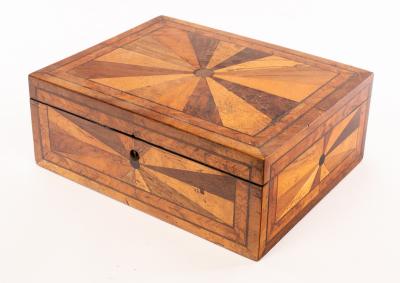 Appraisal: A th Century specimen wood box with starburst type inlays