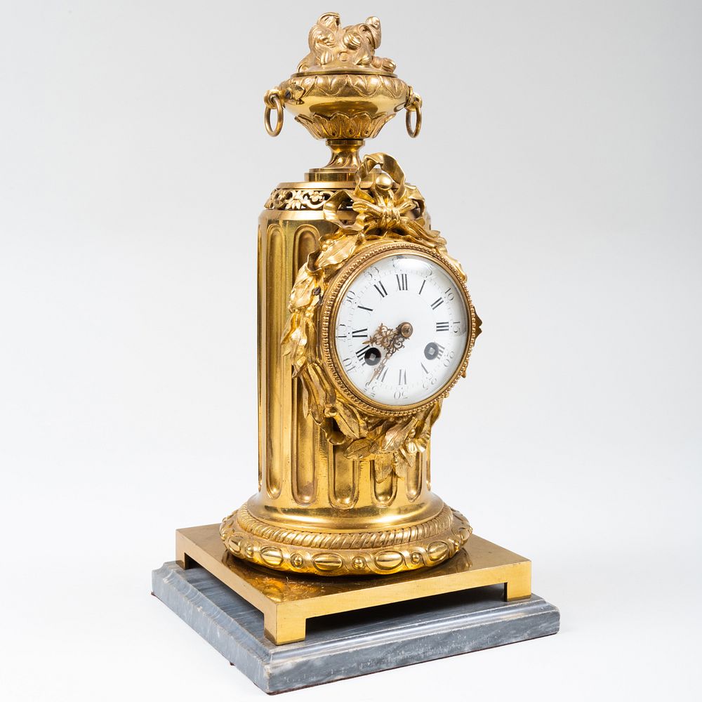 Appraisal: Louis XVI Style Gilt-Bronze Columnar Form Mantel Clock The dial