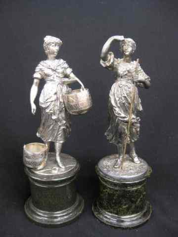 Appraisal: Pair of Silvered Bronze Statues of Peasantwomen th century each