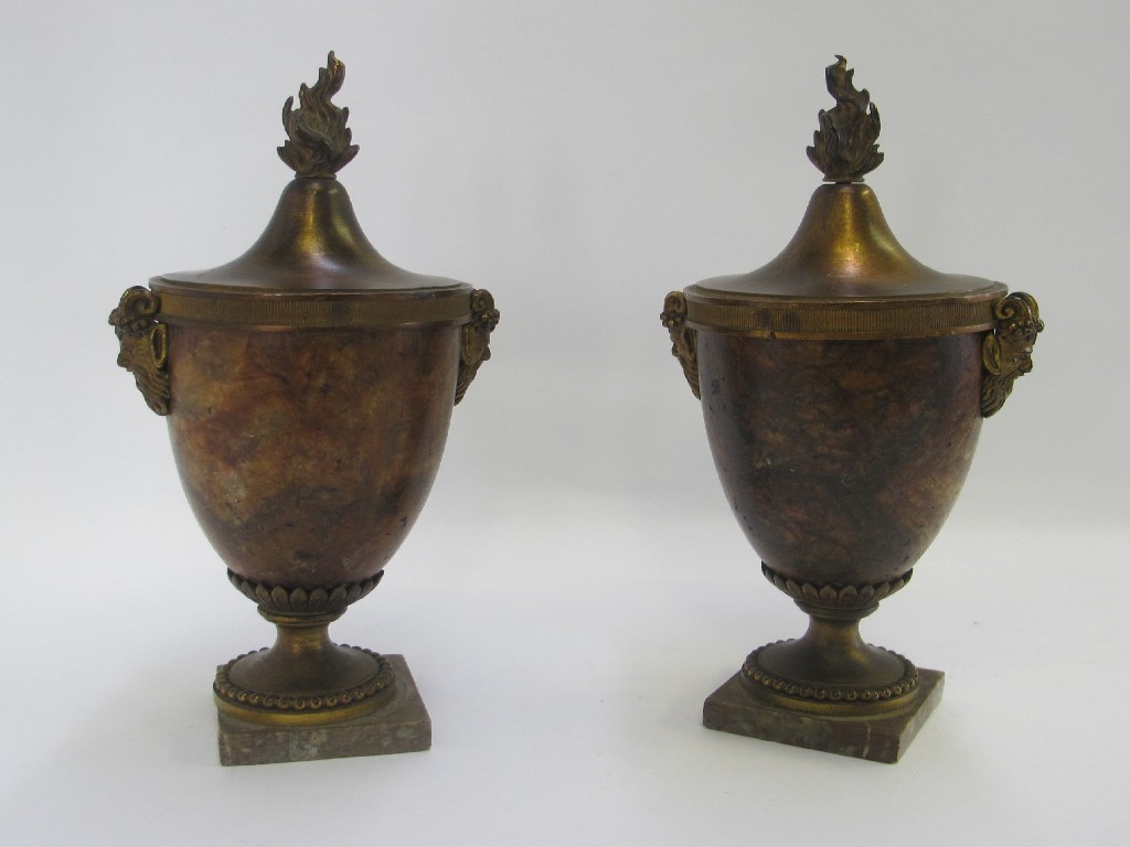 Appraisal: Pair of gilt metal mounted marble urns