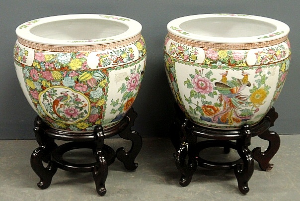 Appraisal: - Pair of Chinese porcelain planters th c with carved