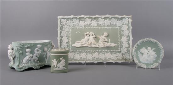 Appraisal: A Group of Green Jasperware Width of first inches