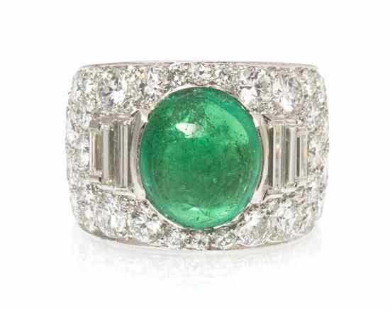 Appraisal: A Platinum Emerald and Diamond Trombino Ring Bulgari Circa containing