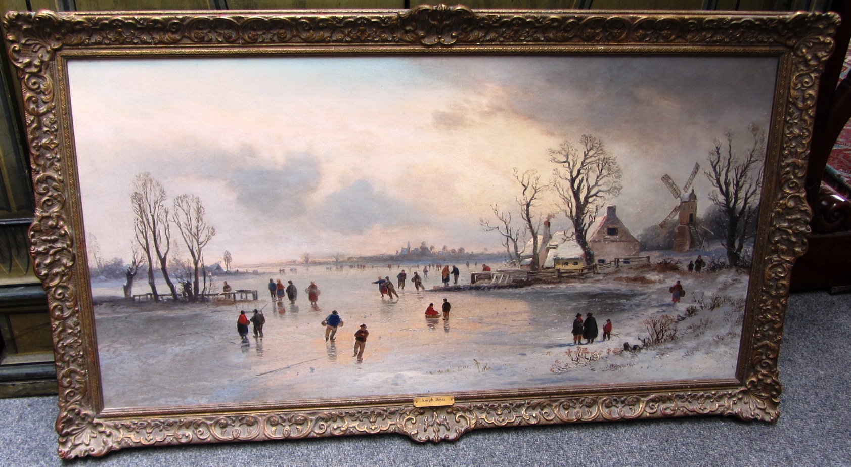 Appraisal: Joseph Bayer - Dutch winter scene with figures skating oil