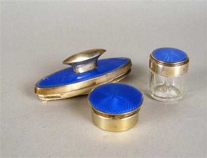 Appraisal: Three Edwardian sterling silver and blue enamel vanity accessories th