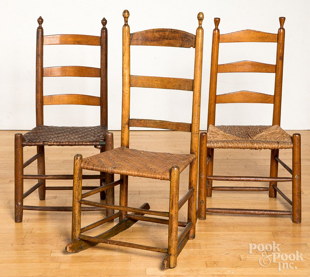 Appraisal: Three New Jersey ladderback chairs th c Three New Jersey