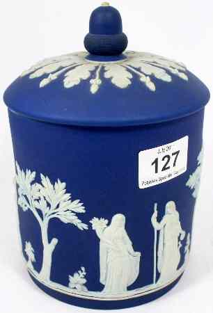 Appraisal: Wedgwood Dark Blue Jasperware Jar and Cover height cm