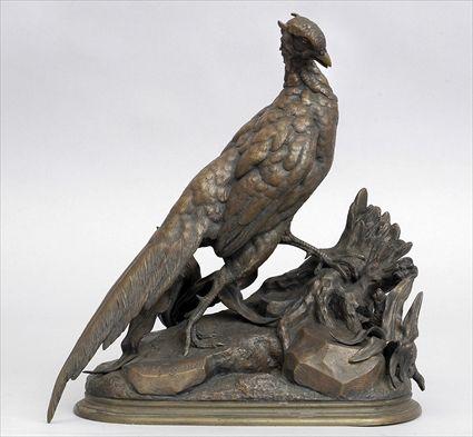 Appraisal: J MOIGNIEZ PHEASANT ON A STUMP WITH WEASEL Bronze impressed