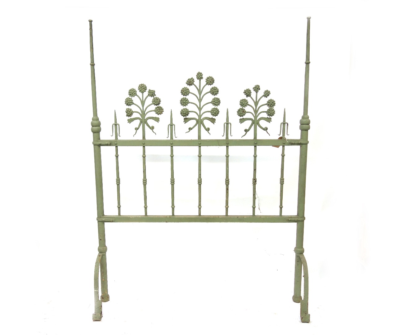 Appraisal: An ornate green painted cast iron and wrought metal headborad