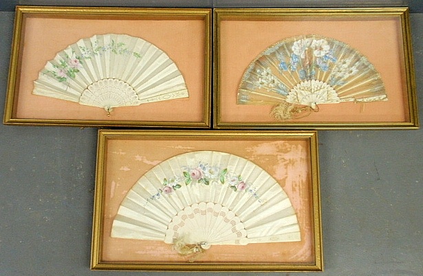 Appraisal: - Three shadowbox framed Victorian ladies fans each fan approx