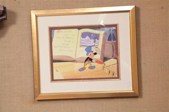 Appraisal: ANIMATION CELL Disney's Jiminy Cricket with umbrella in hand and