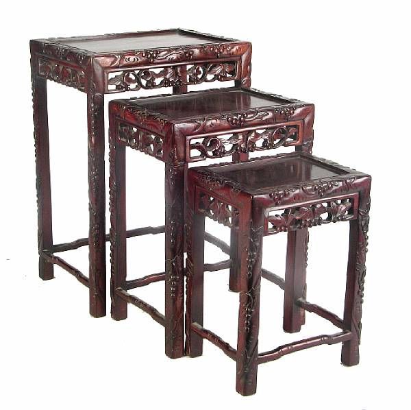 Appraisal: A group of three Chinese export carved hardwood tables one