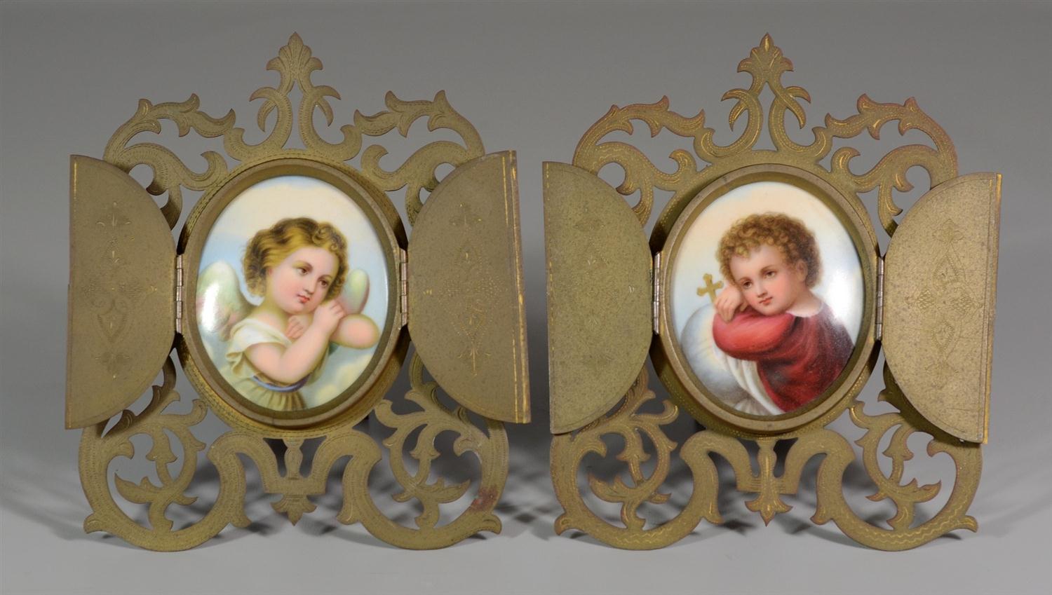 Appraisal: Pair of Continental painted porcelain plaques Gloria in Excelsis young