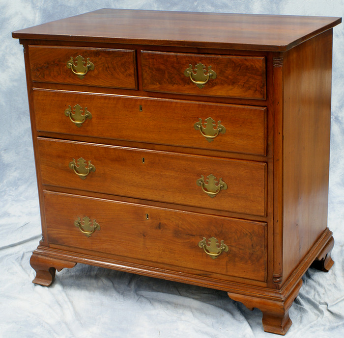 Appraisal: Walnut Chippendale bureau two short over three long drawers smooth