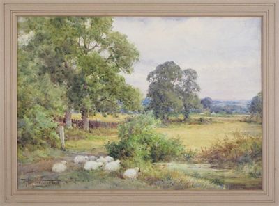 Appraisal: Henry John Sylvester Stannard - Sheep by a stream in