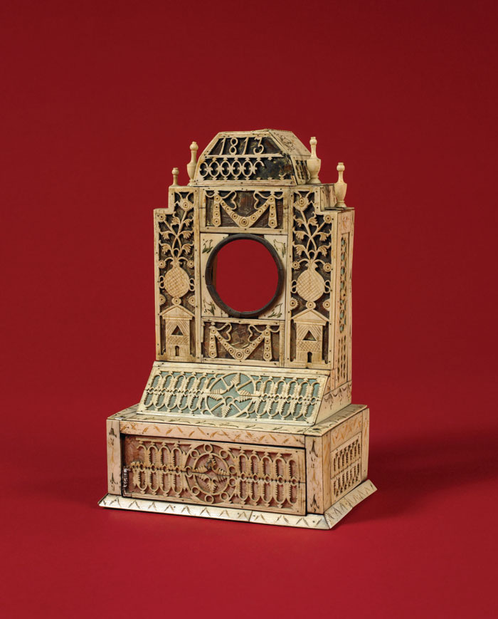 Appraisal: NAPOLEONIC PRISONER-OF-WAR CARVED BONE-OVER-WOOD WATCH HUTCH IN THE FORM OF