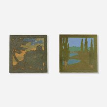 Appraisal: Frederick Walrath SCENIC TILES SET OF TWO USA - glazed