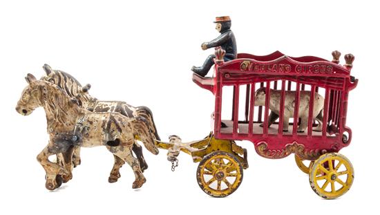 Appraisal: Sale Lot CIRCUS OVERLAND Cast iron red caged wagon with