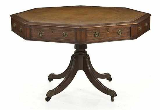 Appraisal: Regency style mahogany octagonal rent table mid th century octagonal