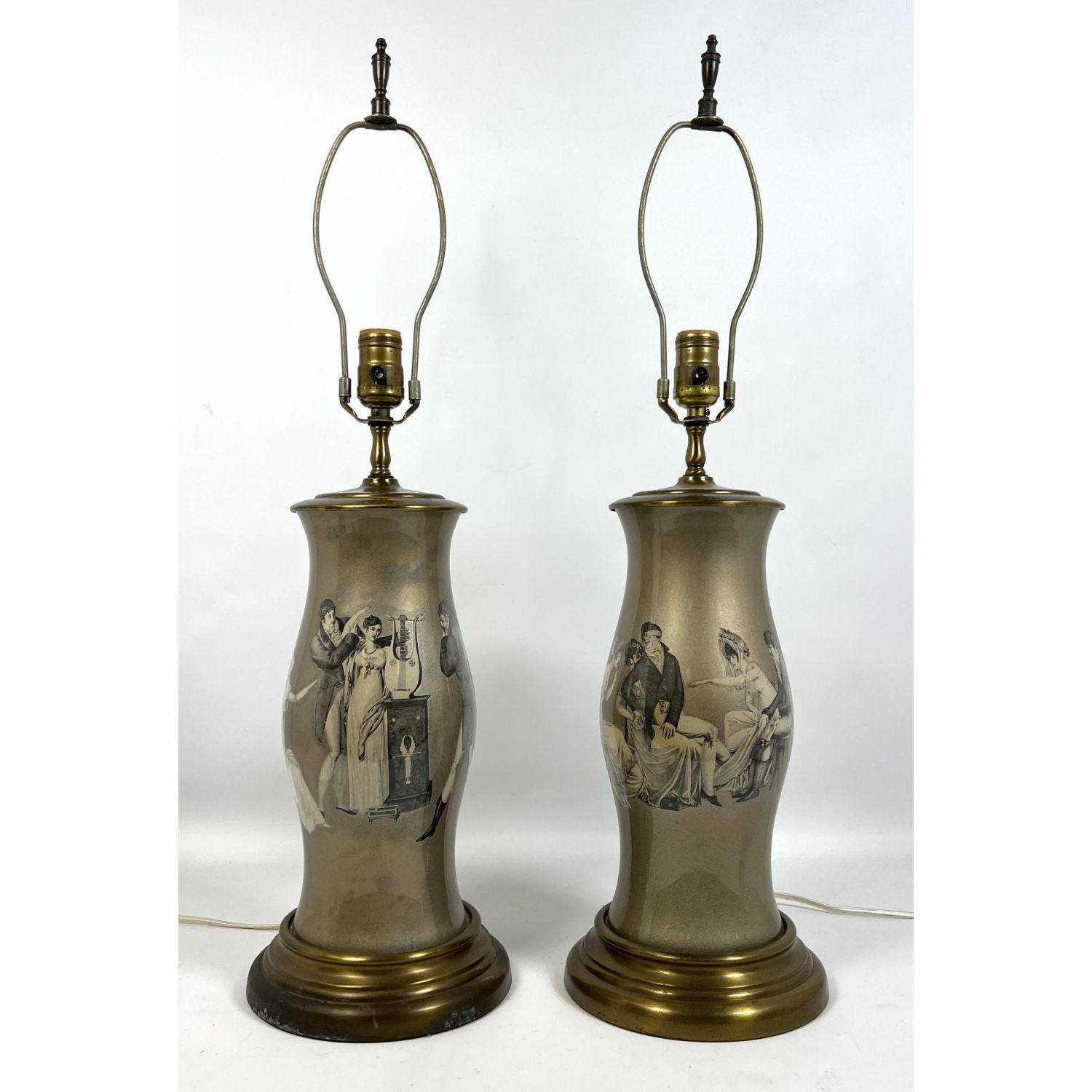 Appraisal: Pair Fornasetti Style Reverse Decoupage Painted Glass Table Lamps Dimensions