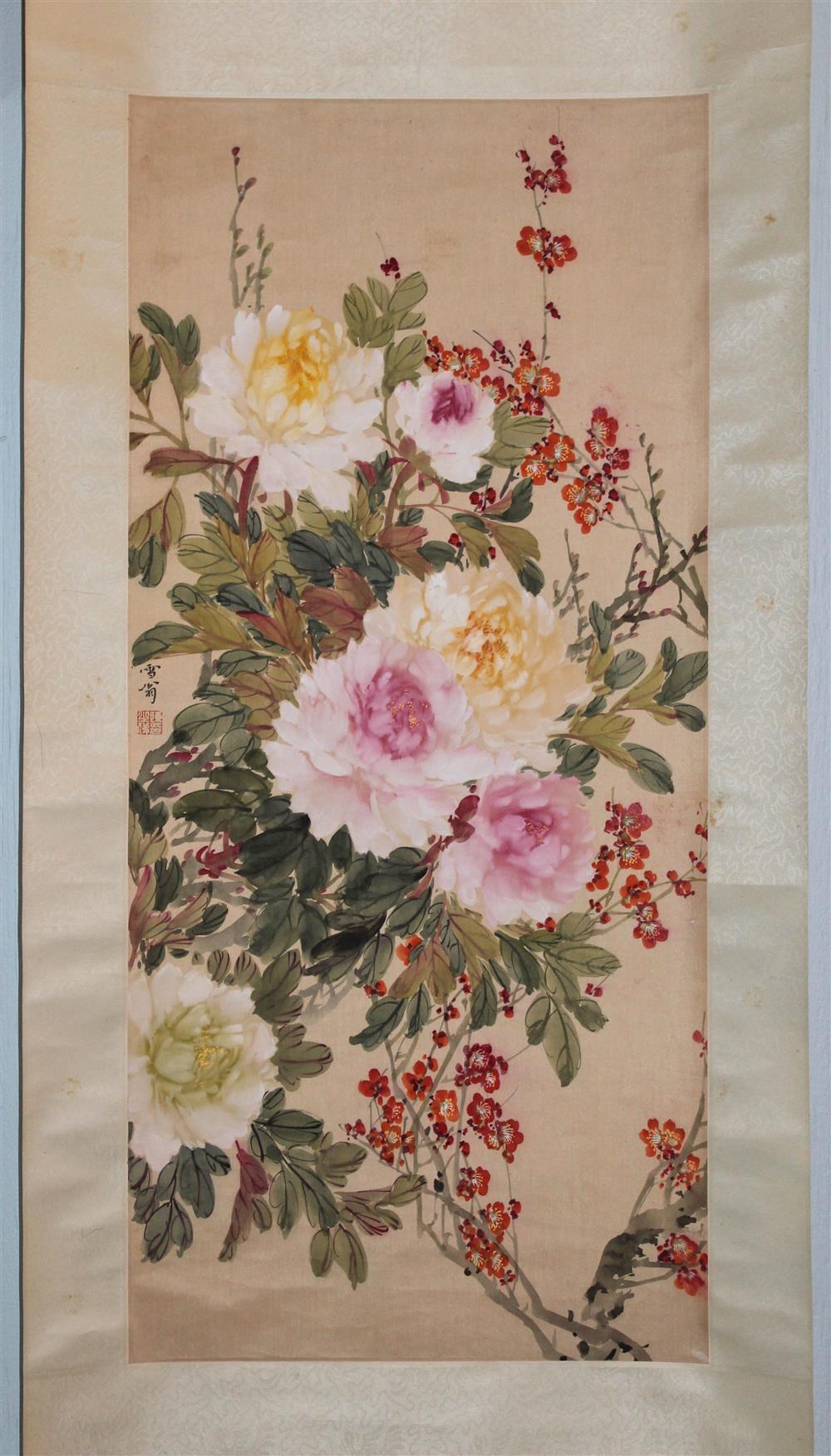 Appraisal: CHEN ZHIFO CHINESE - PEONIES AND PEACH BLOSSOMS Ink and