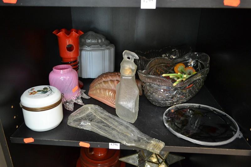 Appraisal: SHELF OF ASSORTED GLASS ITEMS INCL BOWL VASE ETC