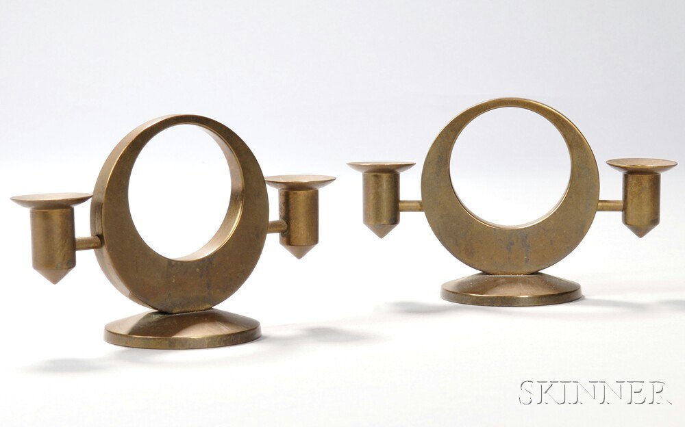 Appraisal: Pair of Arthur Pe for Kolback Studio Brass Candleholders Sweden