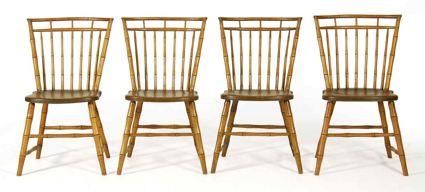 Appraisal: SET OF FOUR ANTIQUE AMERICAN BIRDCAGE WINDSOR SIDE CHAIRSCirca In