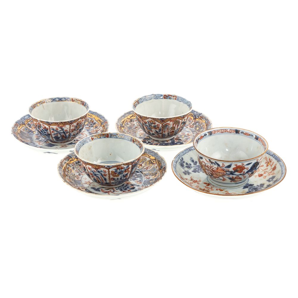 Appraisal: Four Chinese Export Imari Cups Saucers Yongzheng circa three cups