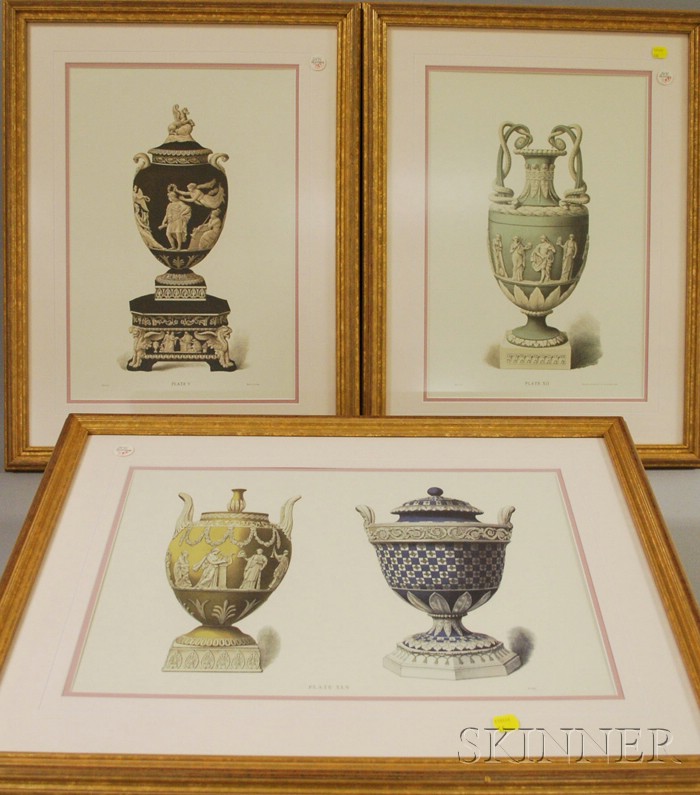 Appraisal: Three Framed Reproduction Folio Plate Prints Depicting Wedgwood Jasperware approx