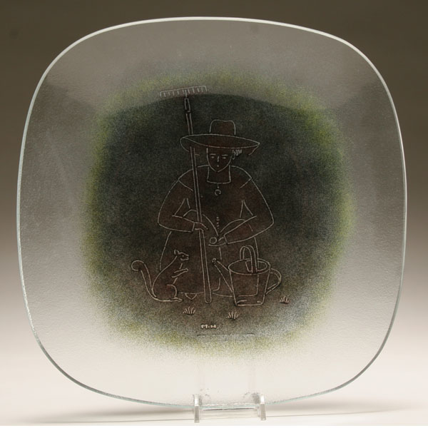 Appraisal: Maurice Heaton Swiss - fused studio glass plate titled Woman