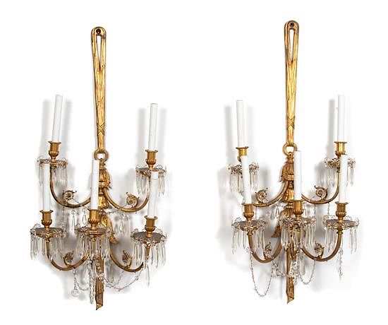 Appraisal: A Pair of Louis XVI Style Gilt Bronze Six-Light Wall