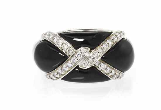 Appraisal: A Karat White Gold Onyx and Diamond Band Kabana consisting