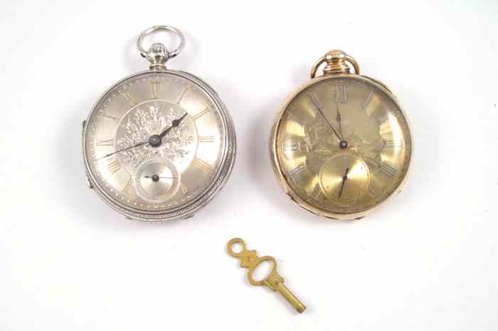 Appraisal: TWO ENGLISH KEY WIND OPENFACE POCKET WATCHES A J Shaw