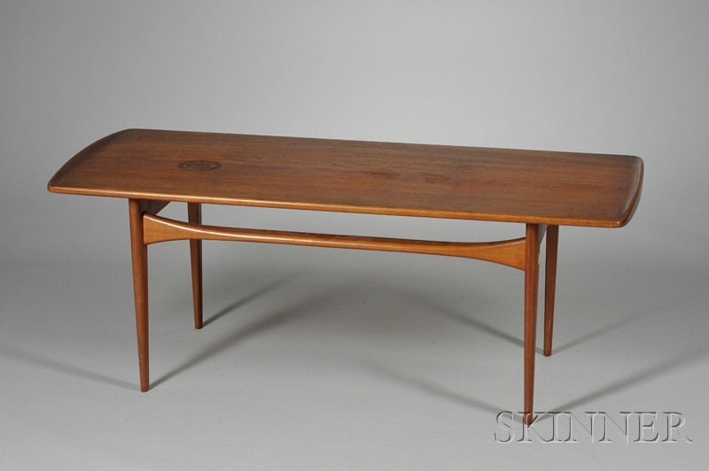 Appraisal: John Stuart Mid-century Modern Walnut Tray-top Coffee Table metal tag