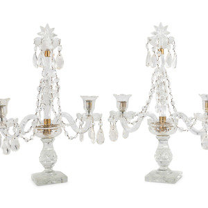 Appraisal: A Pair of Cut and Faceted Glass Two-Light Girandole Candelabra