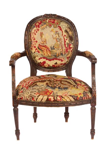 Appraisal: A Louis XVI style fauteuil with needlepoint upholstery height in