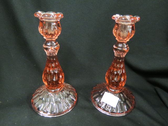 Appraisal: Pair of Pink Glass Candlesticks excellent