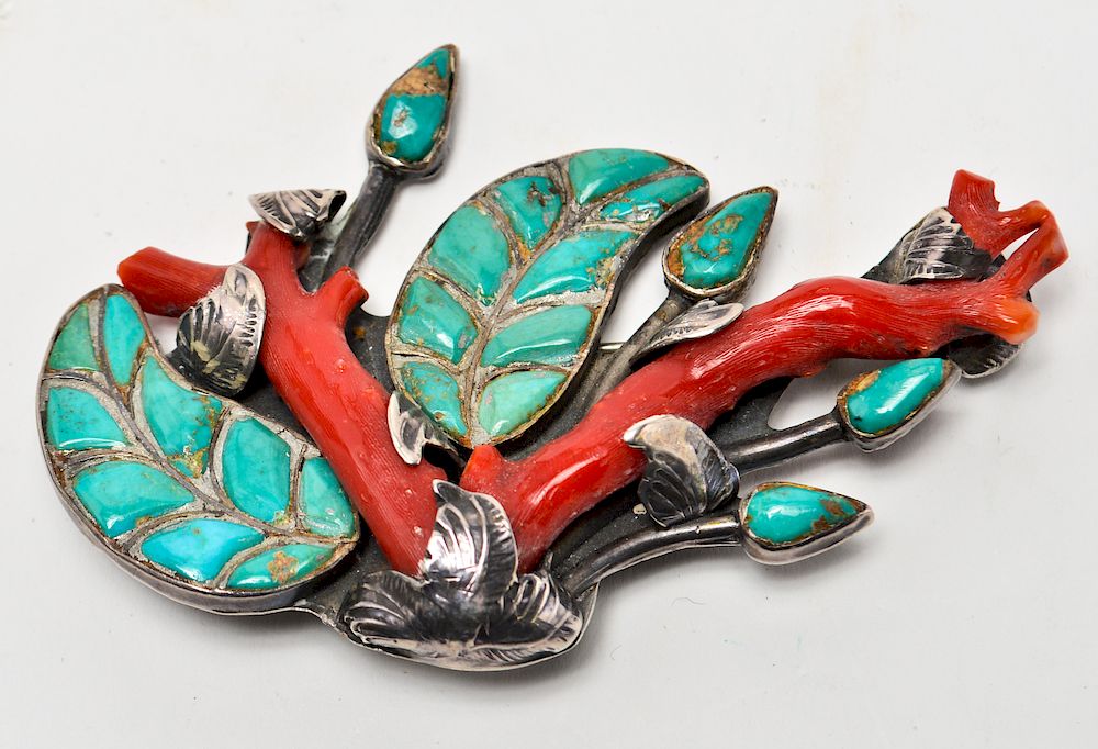 Appraisal: Southwest Native American Silver Turquoise Brooch Southwest Native American silver