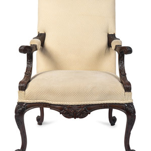 Appraisal: A George III Style Carved Mahogany Library Armchair TH TH