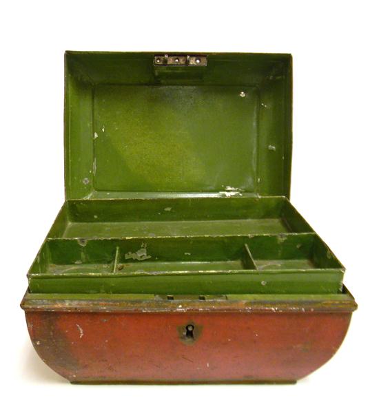 Appraisal: th C American toleware box tin red exterior finish with